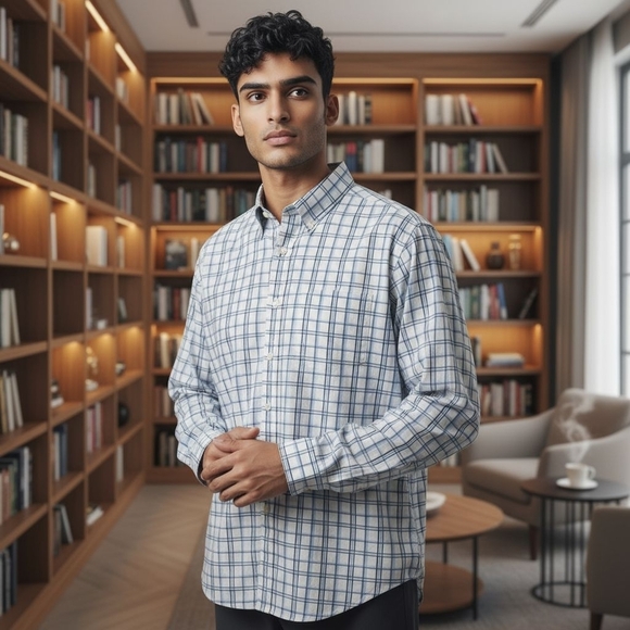 Michael Kors Men's XL Button Down Blue White Plaid Shirt Long Sleeve EUC - Picture 1 of 6